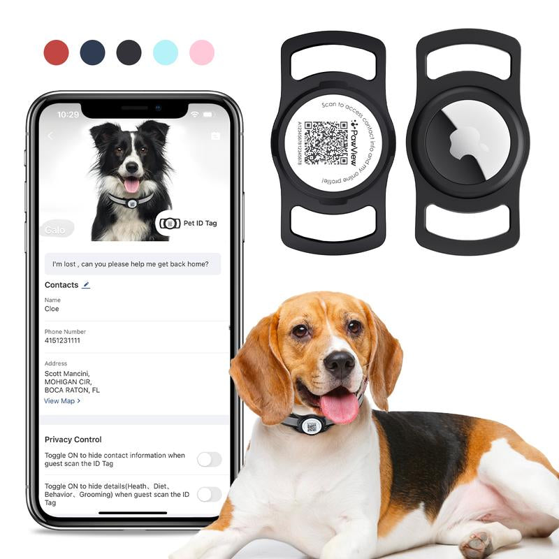 Airtag Dog Collar Holder, Smart QR Code Airtag Holder for Cats and Dogs - Scan Alert | Instant Location | Pet Online Profile | Contact Info | Pet APP Remote Control 1 Pack