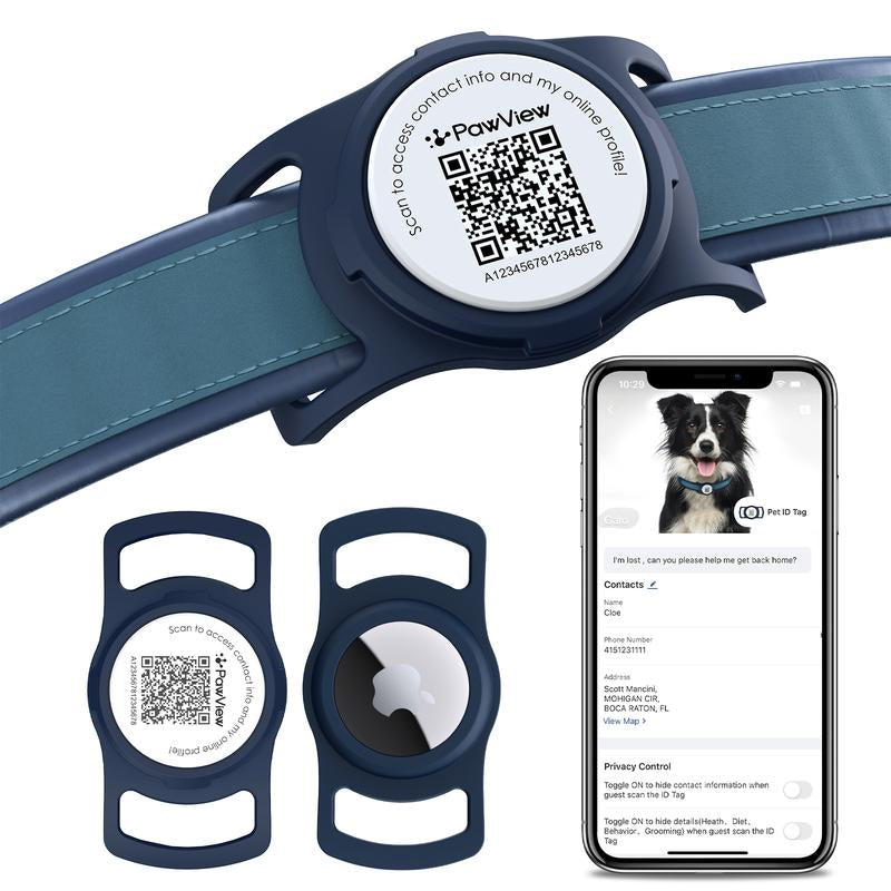 Airtag Dog Collar Holder, Smart QR Code Airtag Holder for Cats and Dogs - Scan Alert | Instant Location | Pet Online Profile | Contact Info | Pet APP Remote Control 1 Pack