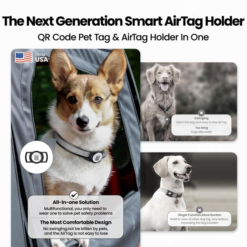 Airtag Dog Collar Holder, Smart QR Code Airtag Holder for Cats and Dogs - Scan Alert | Instant Location | Pet Online Profile | Contact Info | Pet APP Remote Control 1 Pack