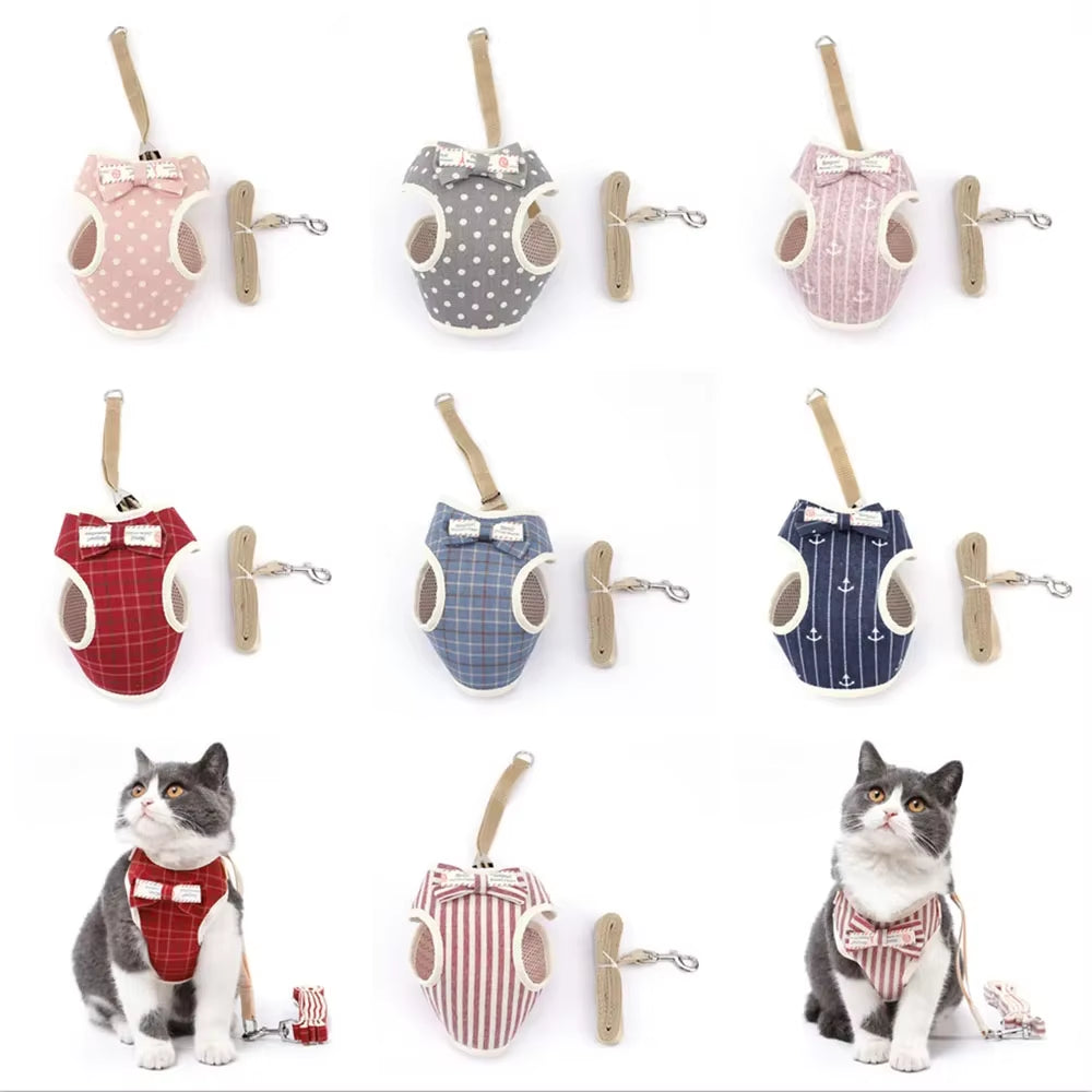 Cute Dog Cat Harness and Leash Set Nylon Mesh Pet Puppy Harness Lead Cat Collar Clothes Vest for Small Cats Kitten Pet Supplies