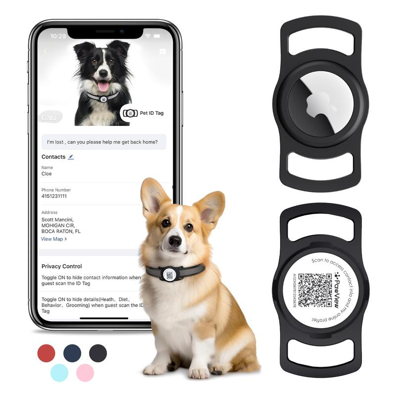 Airtag Dog Collar Holder, Smart QR Code Airtag Holder for Cats and Dogs - Scan Alert | Instant Location | Pet Online Profile | Contact Info | Pet APP Remote Control 1 Pack