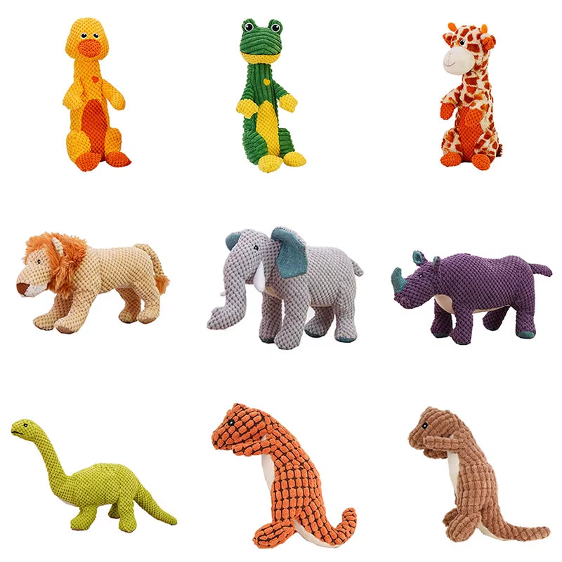 Squeaky Pet Toys for Medium Large Dogs Plush Puppy Big Dog Chew Toys Animals Shape Dog Accessories Lion Dinosaur Pets Supplies