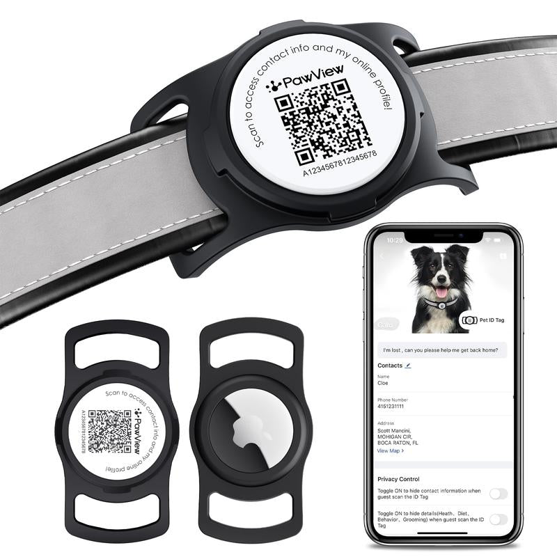 Airtag Dog Collar Holder, Smart QR Code Airtag Holder for Cats and Dogs - Scan Alert | Instant Location | Pet Online Profile | Contact Info | Pet APP Remote Control 1 Pack